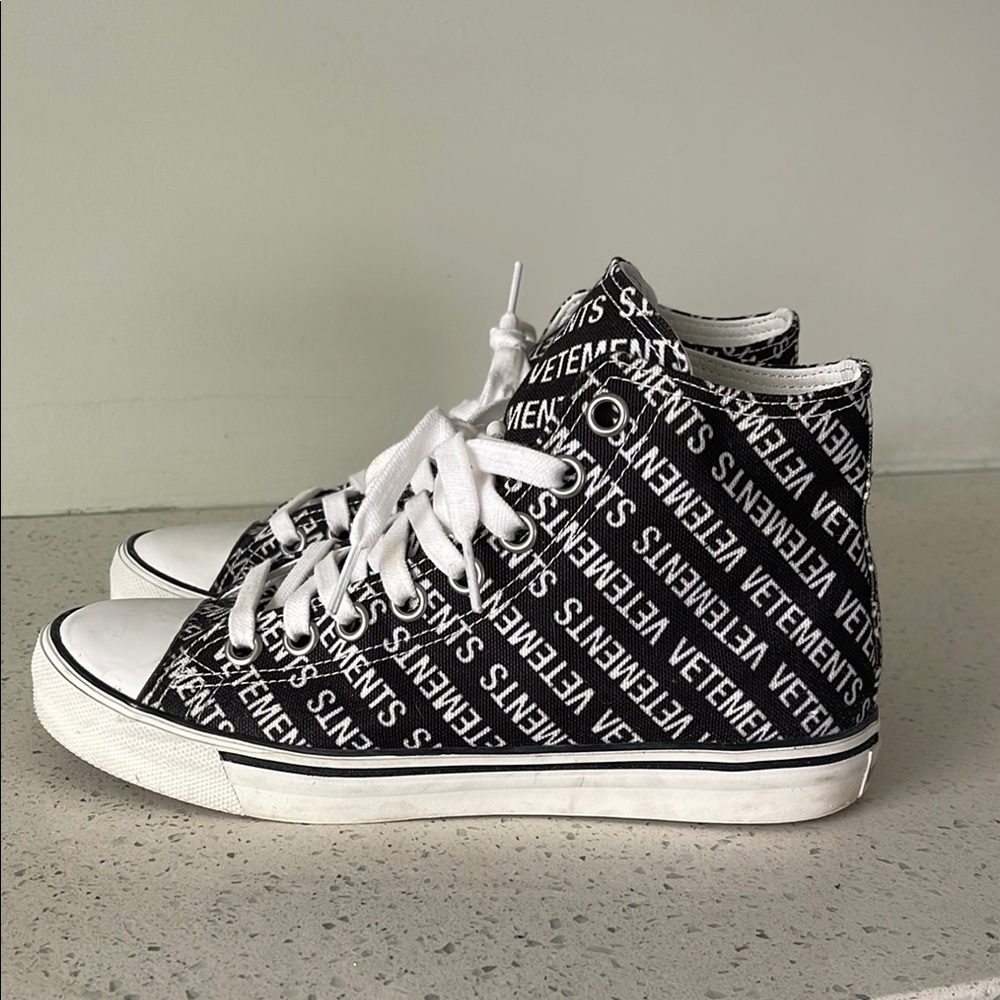 Vetements Black and White High-Top Sneakers